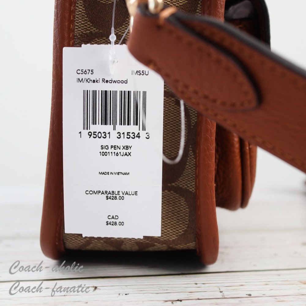 NWT Coach C5675 Pennie Crossbody With Coin Case In Signature Canvas Khaki - Picture 5 of 15